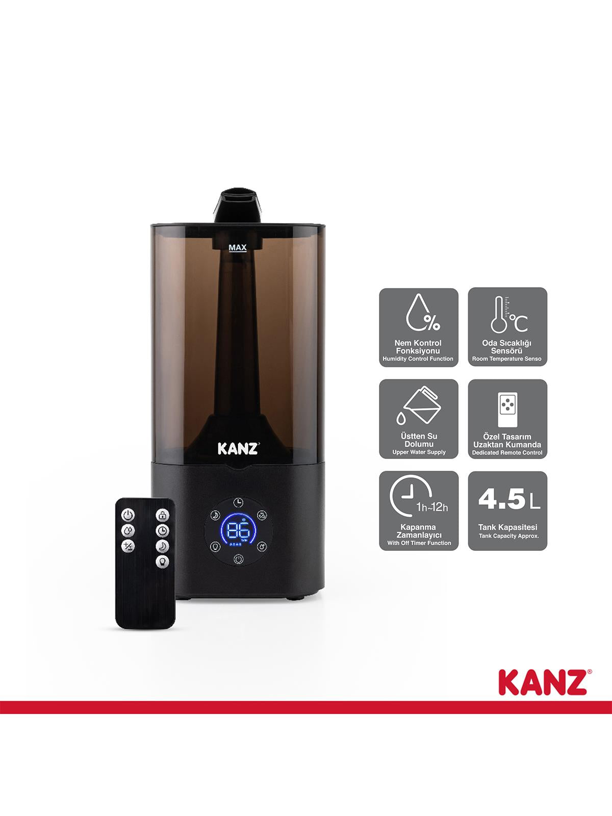 Kanz Uzaktan Kumandalı Dijital Soğuk Buhar Makinesi- Hava Nemlendirici