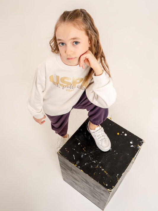 U.S. Polo Assn Kids Eşofman Takımı | 3 İp-3 İp Uzun Kol Bisiklet Yaka | Okul Kreş ve Günlük Kullanım - Bej