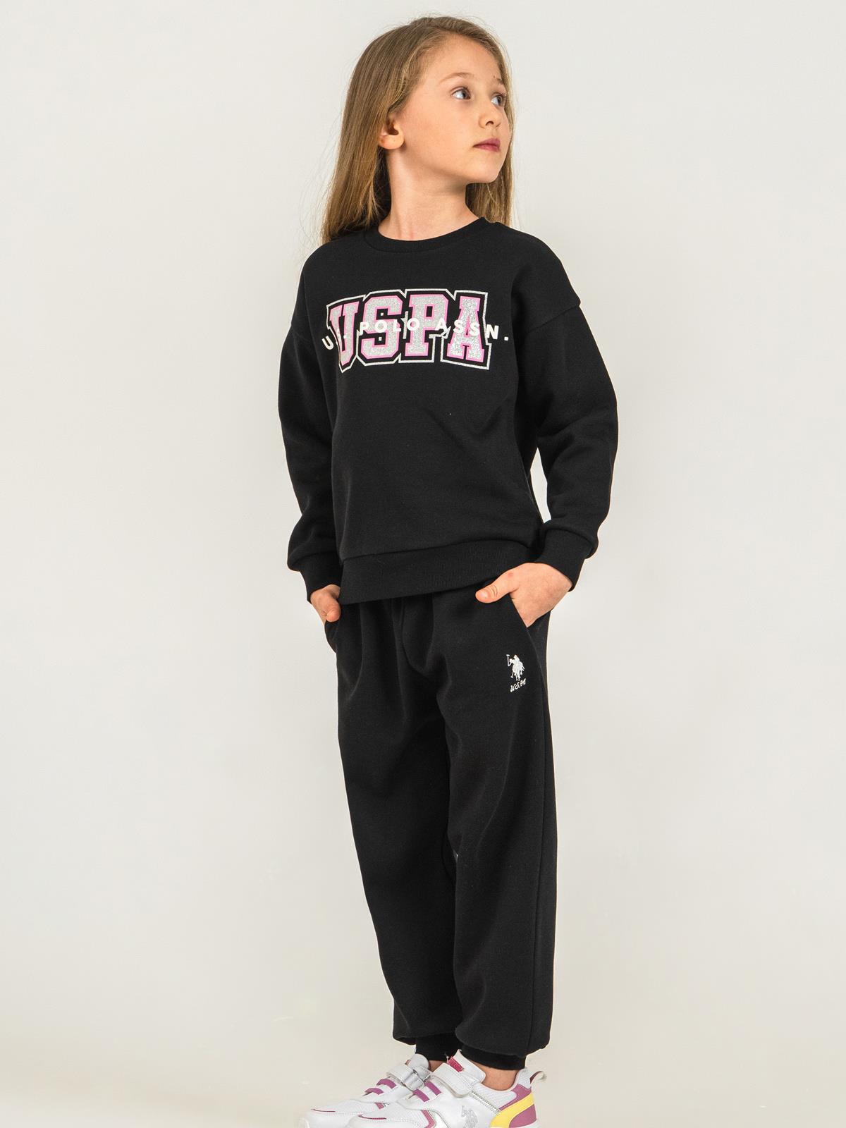 U.S. Polo Assn Kids Eşofman Takımı | 3 İp-3 İp Uzun Kol Bisiklet Yaka | Okul Kreş ve Günlük Kullanım - Siyah