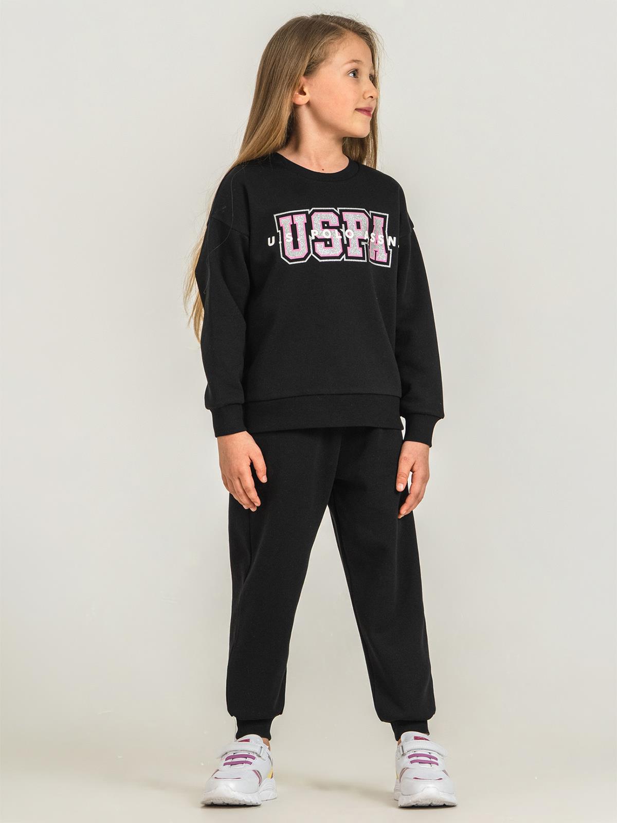 U.S. Polo Assn Kids Eşofman Takımı | 3 İp-3 İp Uzun Kol Bisiklet Yaka | Okul Kreş ve Günlük Kullanım - Siyah
