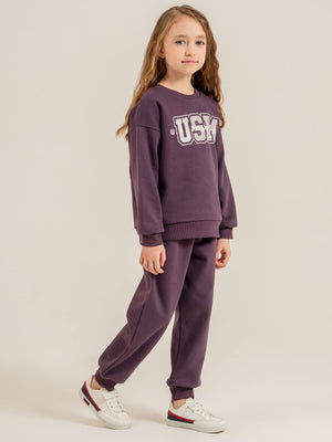 U.S. Polo Assn Kids Eşofman Takımı | 3 İp-3 İp Uzun Kol Bisiklet Yaka | Okul Kreş ve Günlük Kullanım - Lila