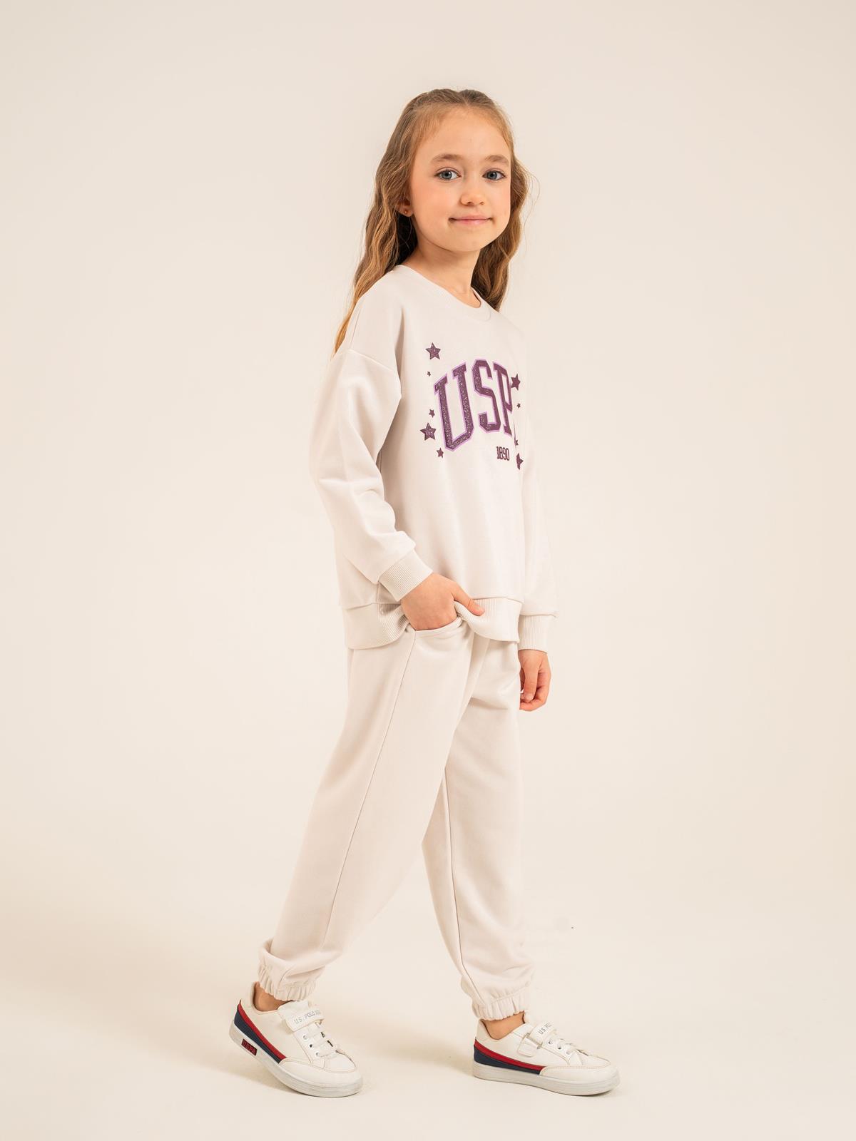U.S. Polo Assn Kids Eşofman Takımı | 3 İp Şardonsuz -3 İp Şardonsuz | Okul Kreş ve Günlük Kullanım - Bej