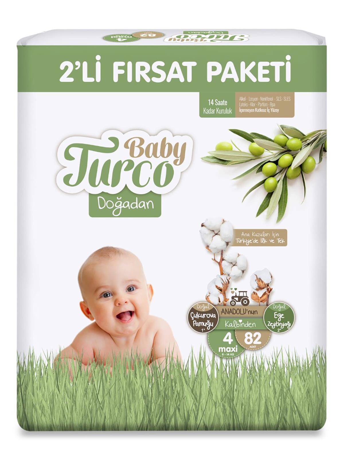 Baby Turco Doğadan Bebek Bezi Fırsat Paketi 4 Maxi Numara 82 Adet