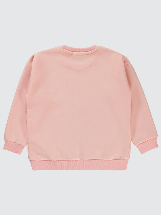 Civil Kız Çocuk Pullu Baykuş Baskılı Sweatshirt | 3 İp Uzun Kol | Okul Kreş ve Günlük Kullanım - Pudra