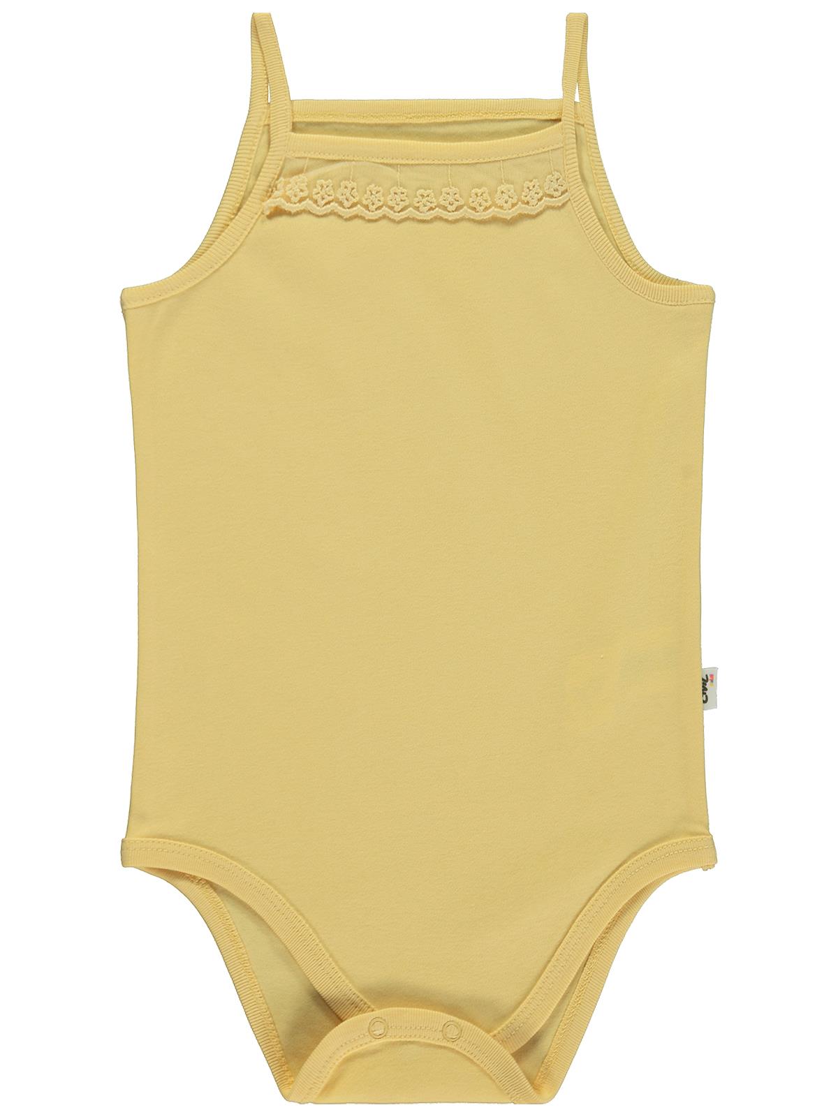 Civil Baby Penye İp Askılı Dantelli  Kız Çıtçıtlı Badi - Sarı