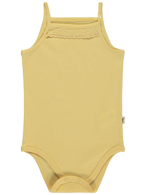 Civil Baby Penye İp Askılı Dantelli  Kız Çıtçıtlı Badi - Sarı