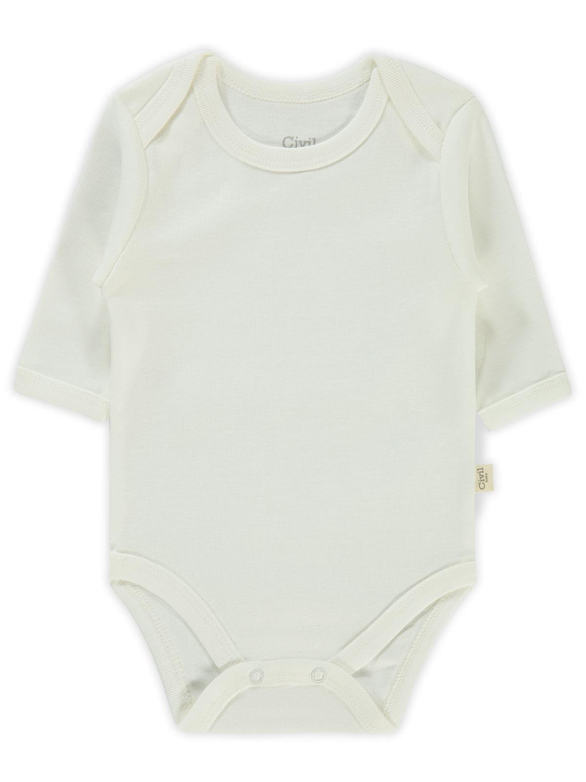 Civil Baby Düz Uzun Kol  Çıtçıtlı Badi - Beyaz