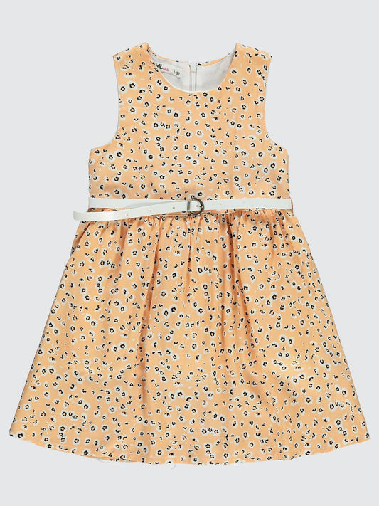 Civil Girls Leopar Desenli 2-5 Yaş Elbise - Pudra
