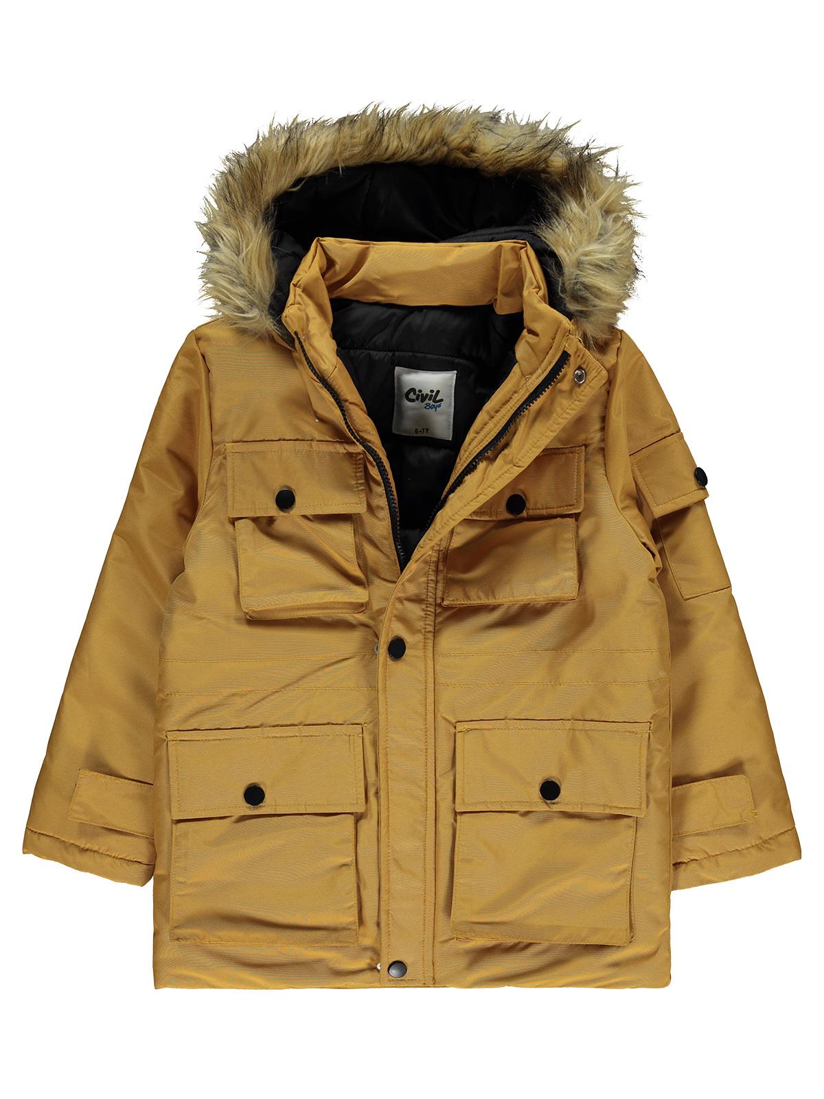 Civil Boys Kapak Cepli Kürklü 10-13 Yaş Mont - Hardal