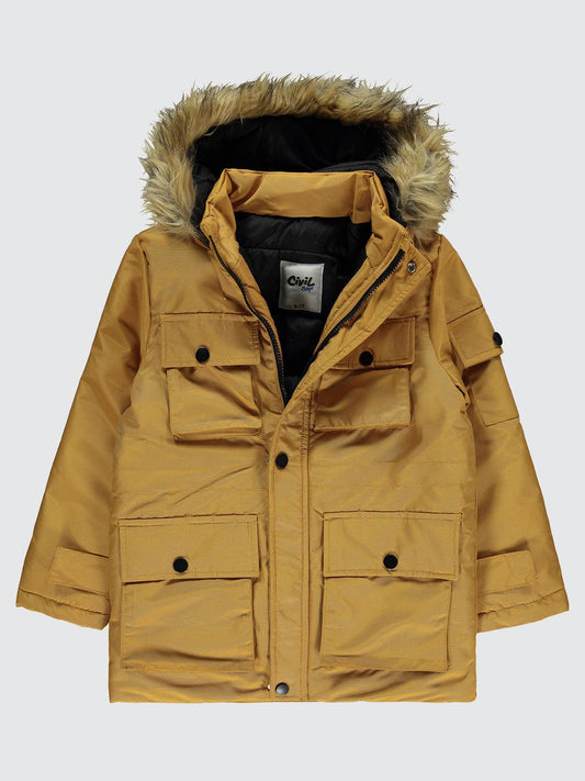 Civil Boys Kapak Cepli Kürklü 10-13 Yaş Mont - Hardal