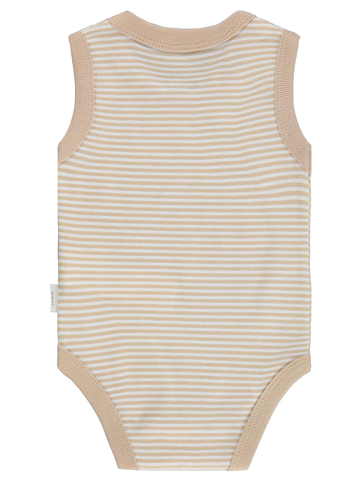 Civil Baby Çizgili Empirme 1-36 Ay Çıtçıtlı Badi - Kahve