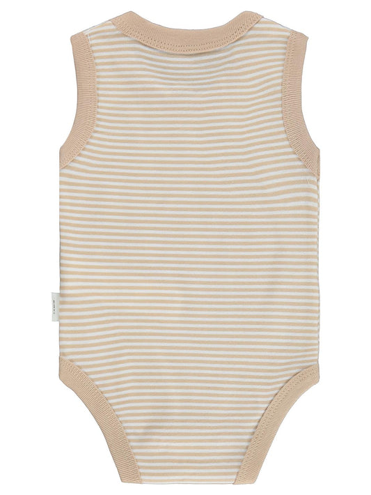Civil Baby Çizgili Empirme 1-36 Ay Çıtçıtlı Badi - Kahve