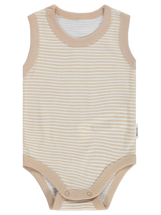 Civil Baby Çizgili Empirme 1-36 Ay Çıtçıtlı Badi - Kahve