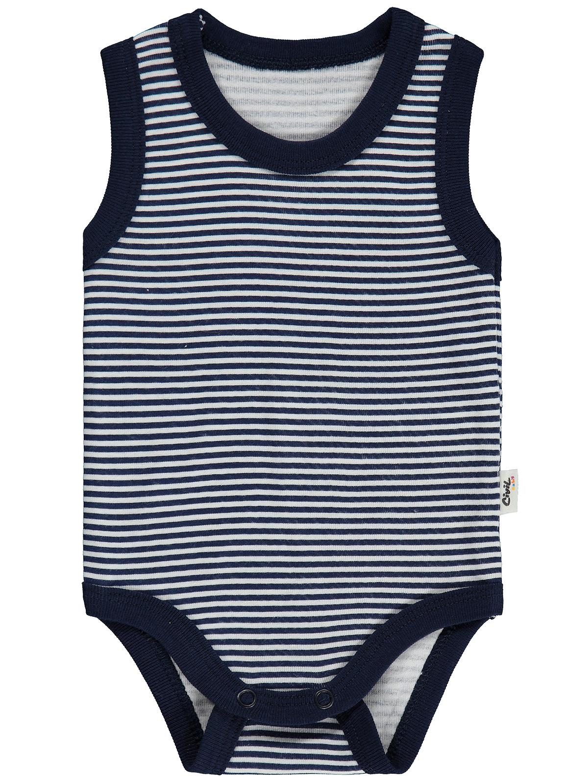 Civil Baby Çizgili Empirme 1-36 Ay Çıtçıtlı Badi - Lacivert
