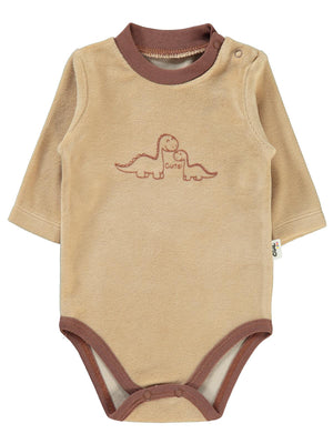 Civil Baby Dinozor Baskılı 1-18 Ay Çıtçıtlı Badi - Kahverengi