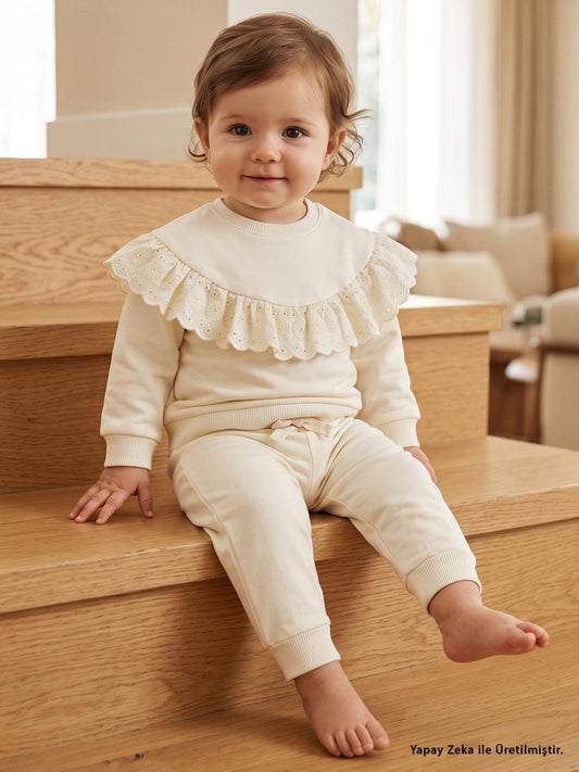 Civil Baby Brodeli 6-18 Ay Takım - Ekru