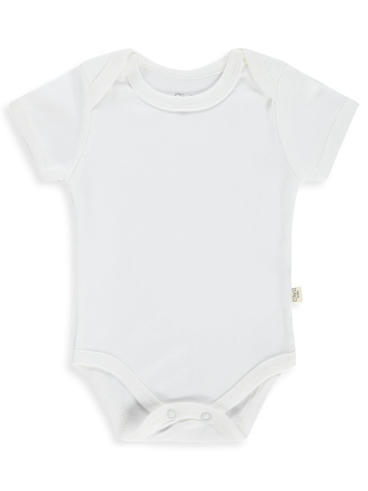 Civil Baby 3 lü Düz Kısa Kol 3-9 Ay Çıtçıtlı Badi - Beyaz