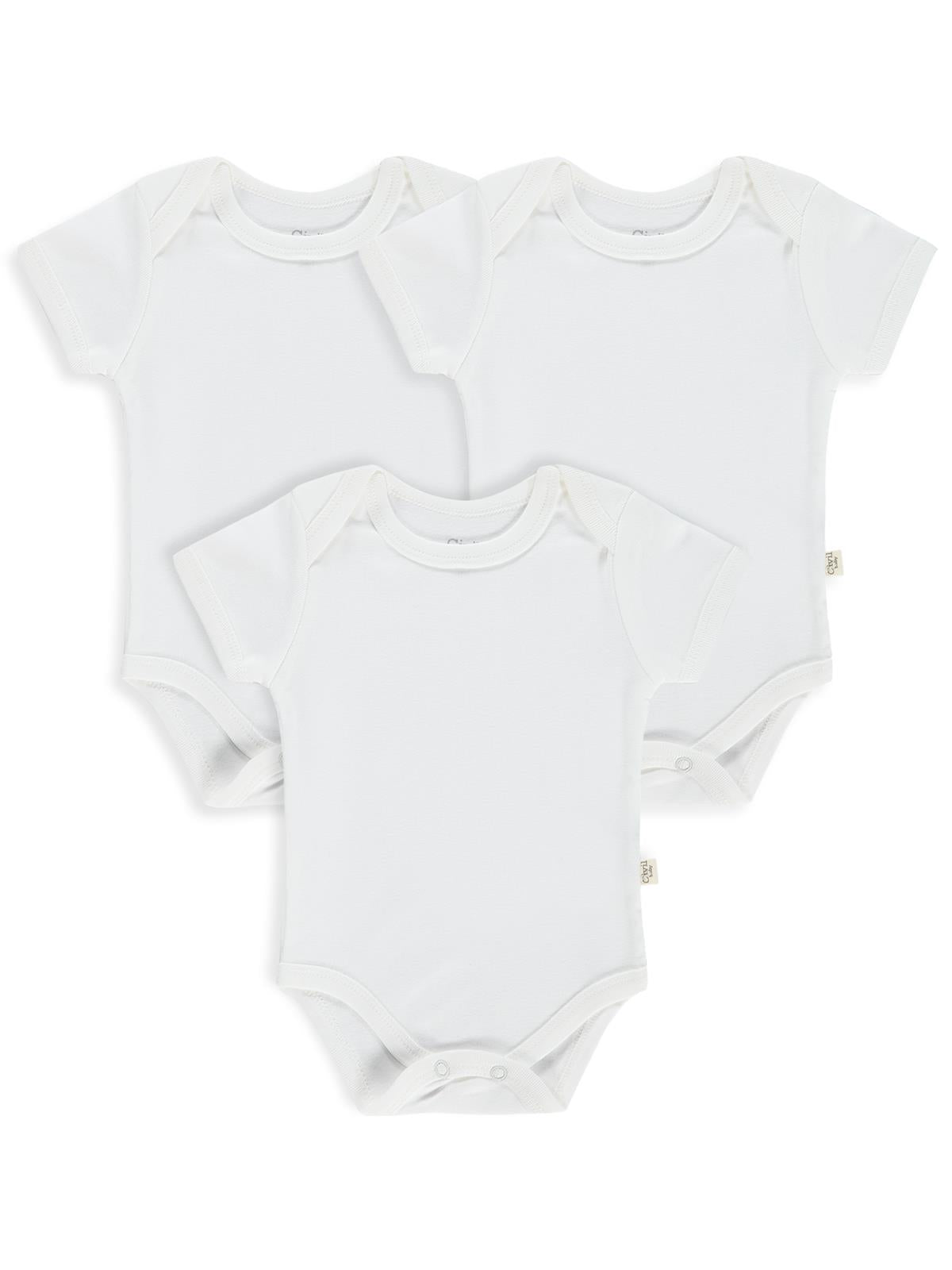 Civil Baby 3 lü Düz Kısa Kol 3-9 Ay Çıtçıtlı Badi - Beyaz