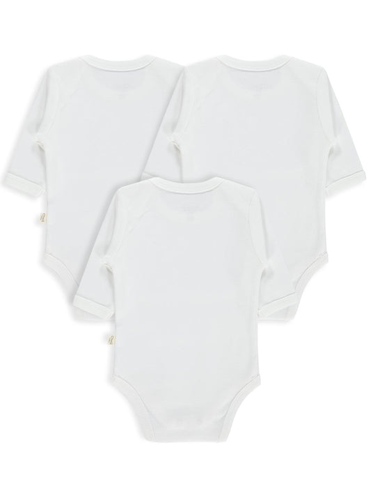 Civil Baby 3 lü Düz Uzun Kol  Çıtçıtlı Badi - Beyaz