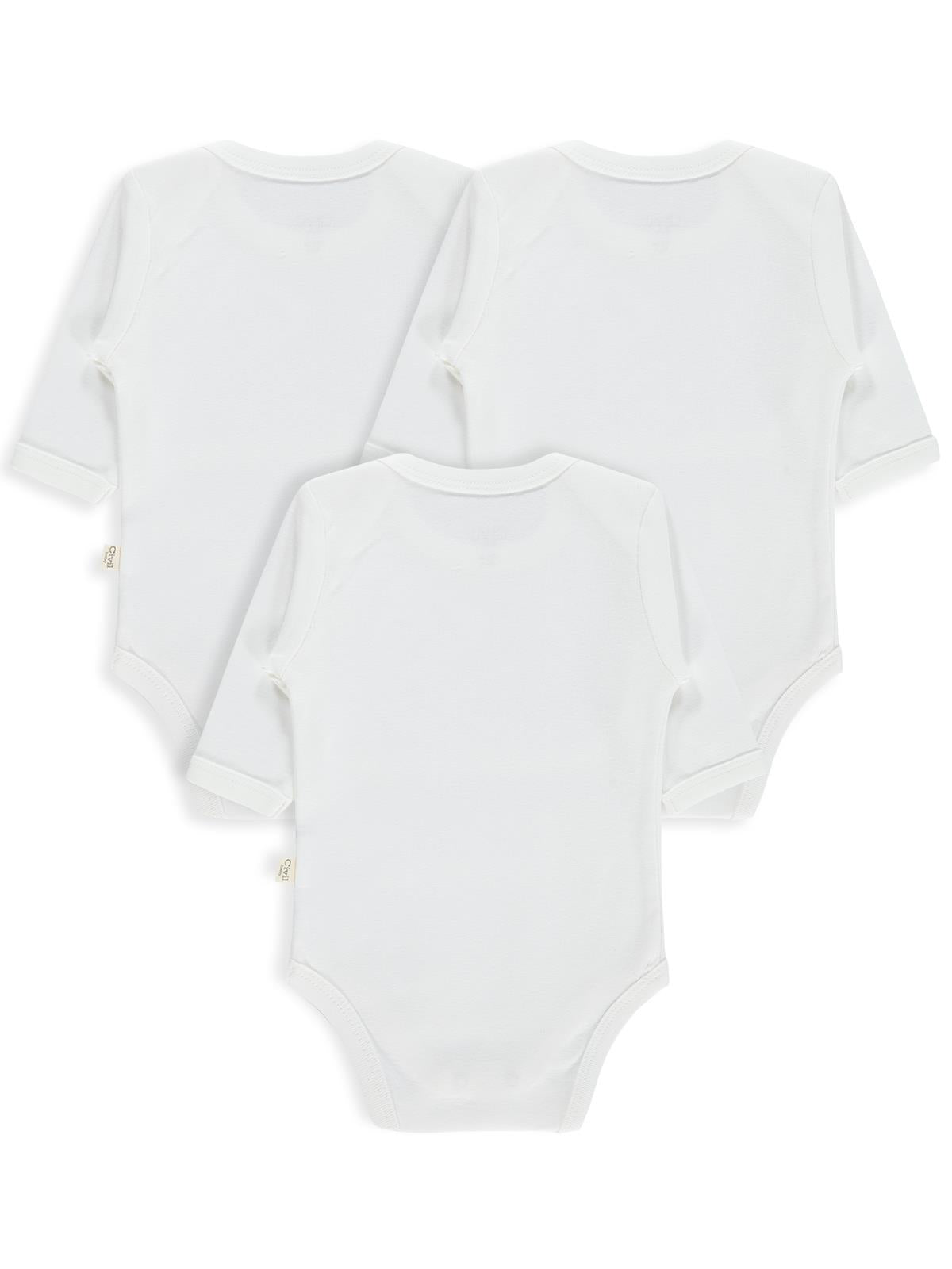 Civil Baby 3 lü Düz Uzun Kol  Çıtçıtlı Badi - Beyaz