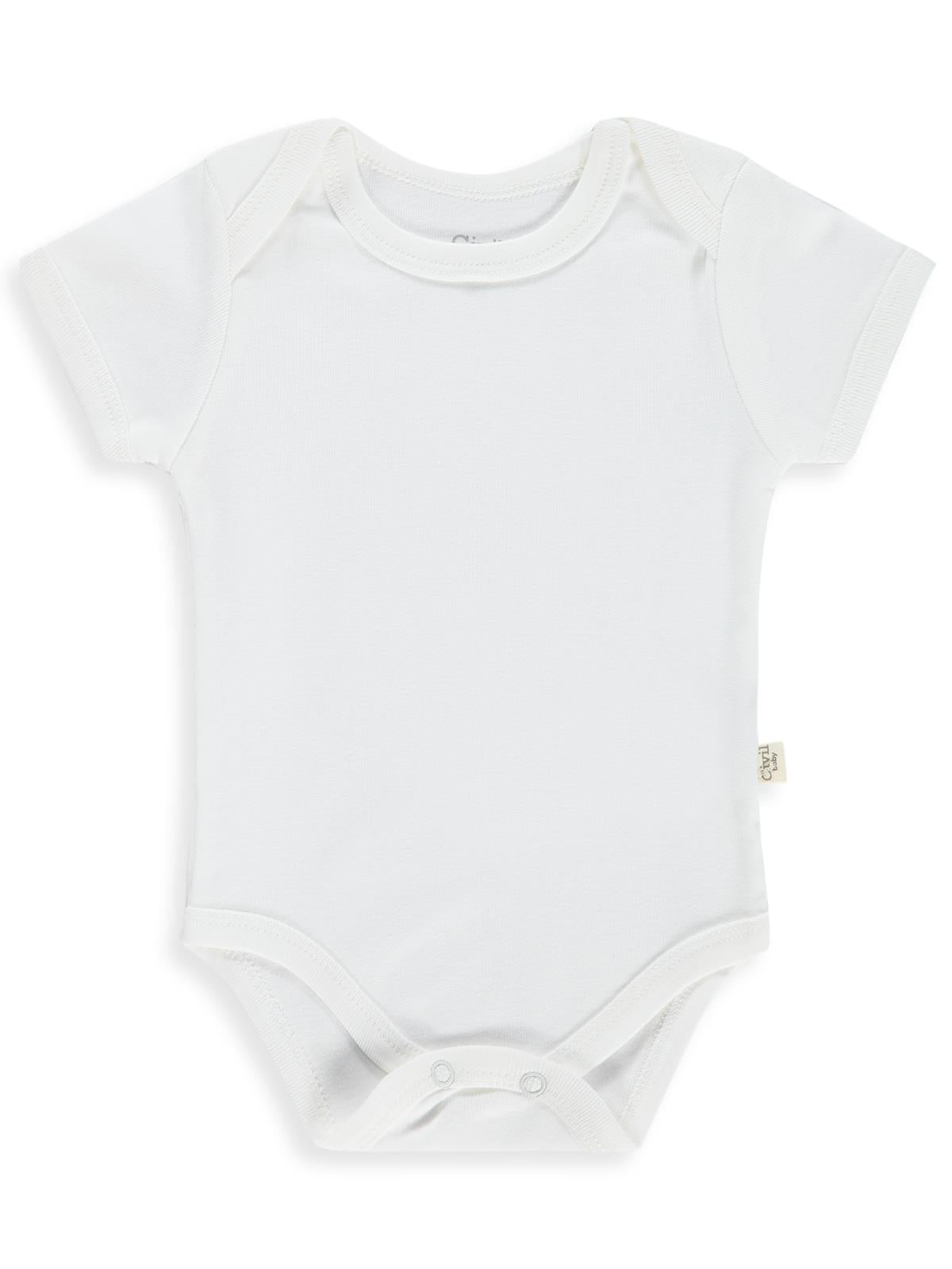 Civil Baby 5 li Düz Kısa Kol  Çıtçıtlı Badi - Beyaz
