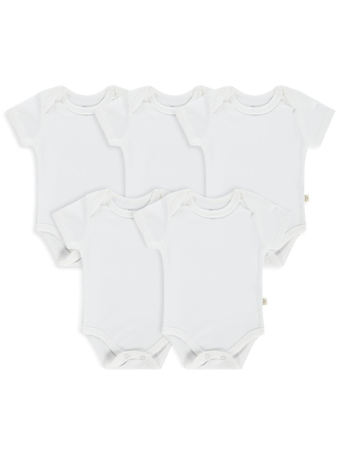 Civil Baby 5 li Düz Kısa Kol  Çıtçıtlı Badi - Beyaz