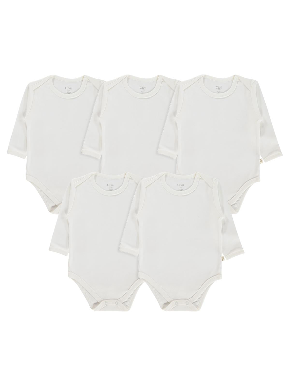 Civil Baby 5 li Düz Uzun Kol  Çıtçıtlı Badi - Beyaz