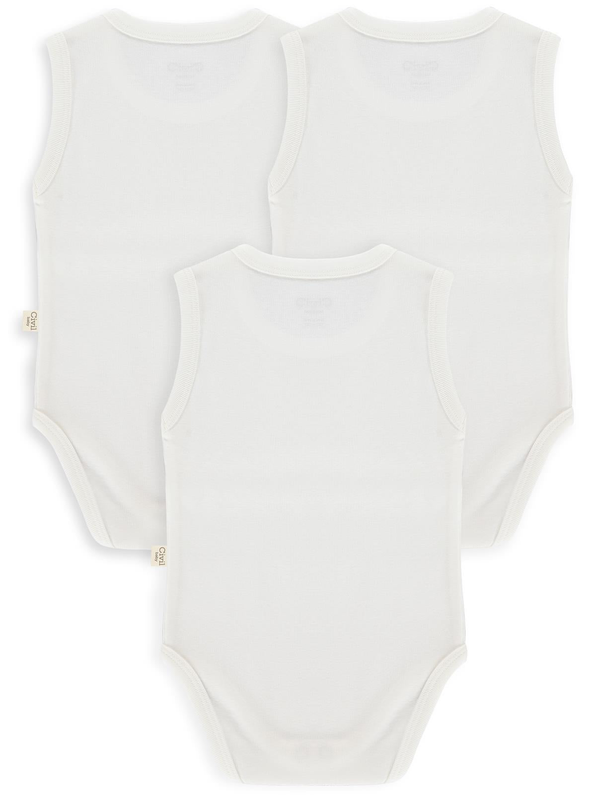 Civil Baby 3 lü Düz Sıfır Kol  Çıtçıtlı Badi - Beyaz