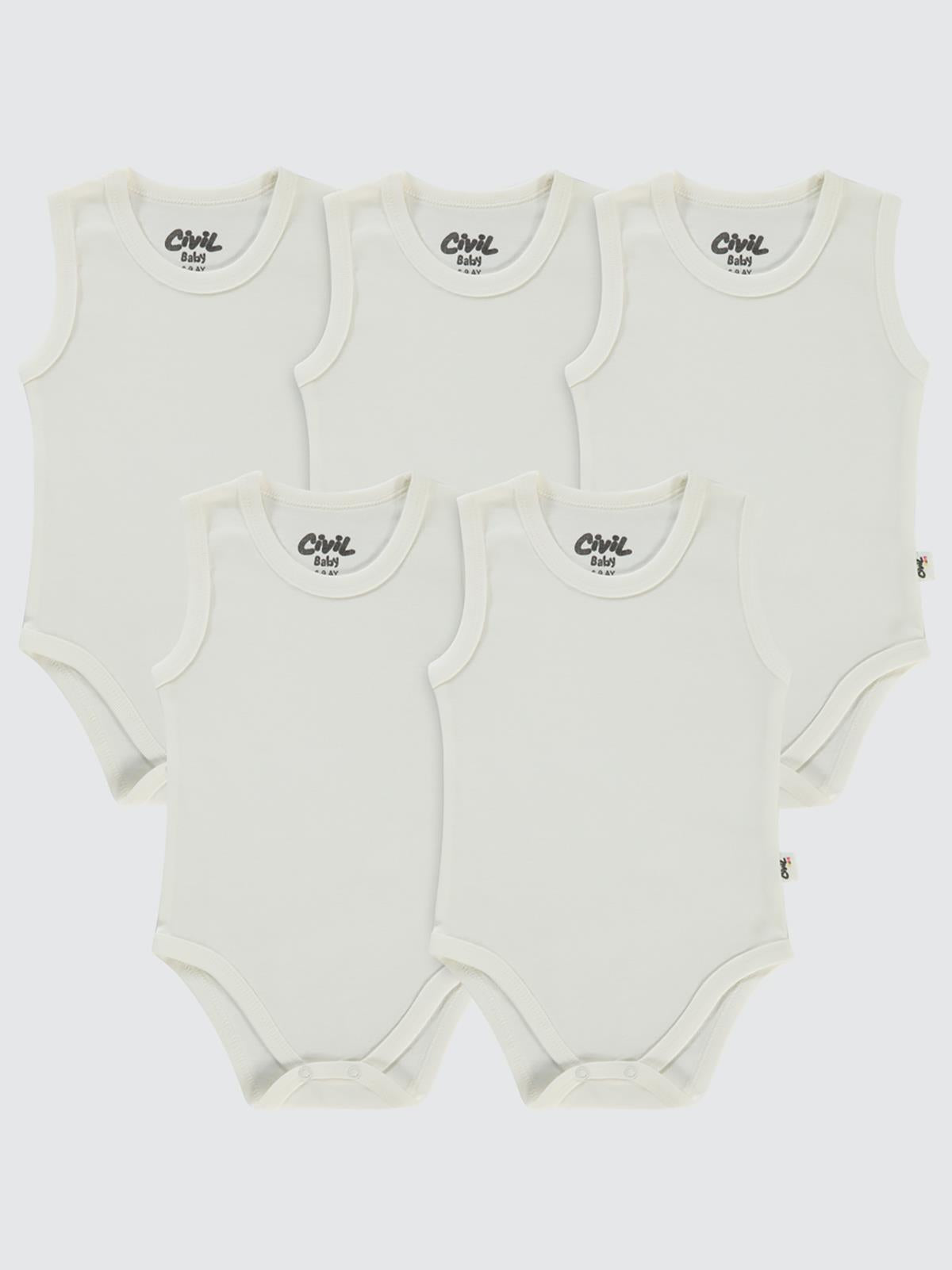 Civil Baby 5 li Düz Basic Sıfır Kol1-3 Yaş Çıtçıtlı Badi - Beyaz