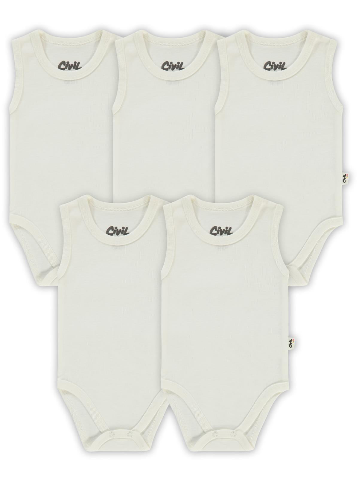 Civil Baby 5 li Düz Basic Sıfır Kol1-3 Yaş Çıtçıtlı Badi - Beyaz