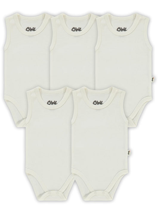 Civil Baby 5'li Çıtçıtlı Badi Seti | Pamuklu Kolsuz | Ribana Bebek Atlet Badi - Beyaz