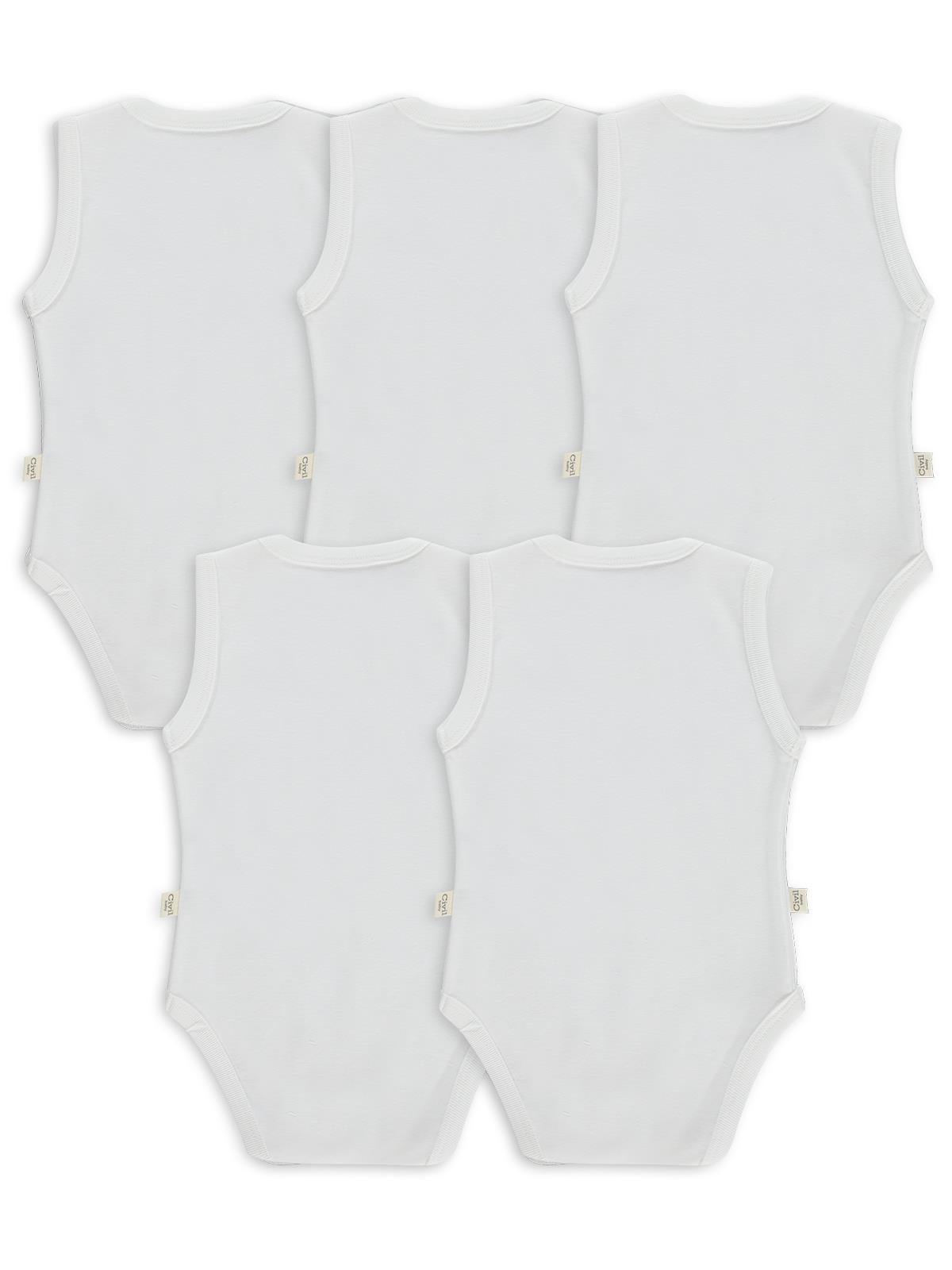 Civil Baby 5 li Düz Basic Sıfır Kol  Çıtçıtlı Badi - Beyaz
