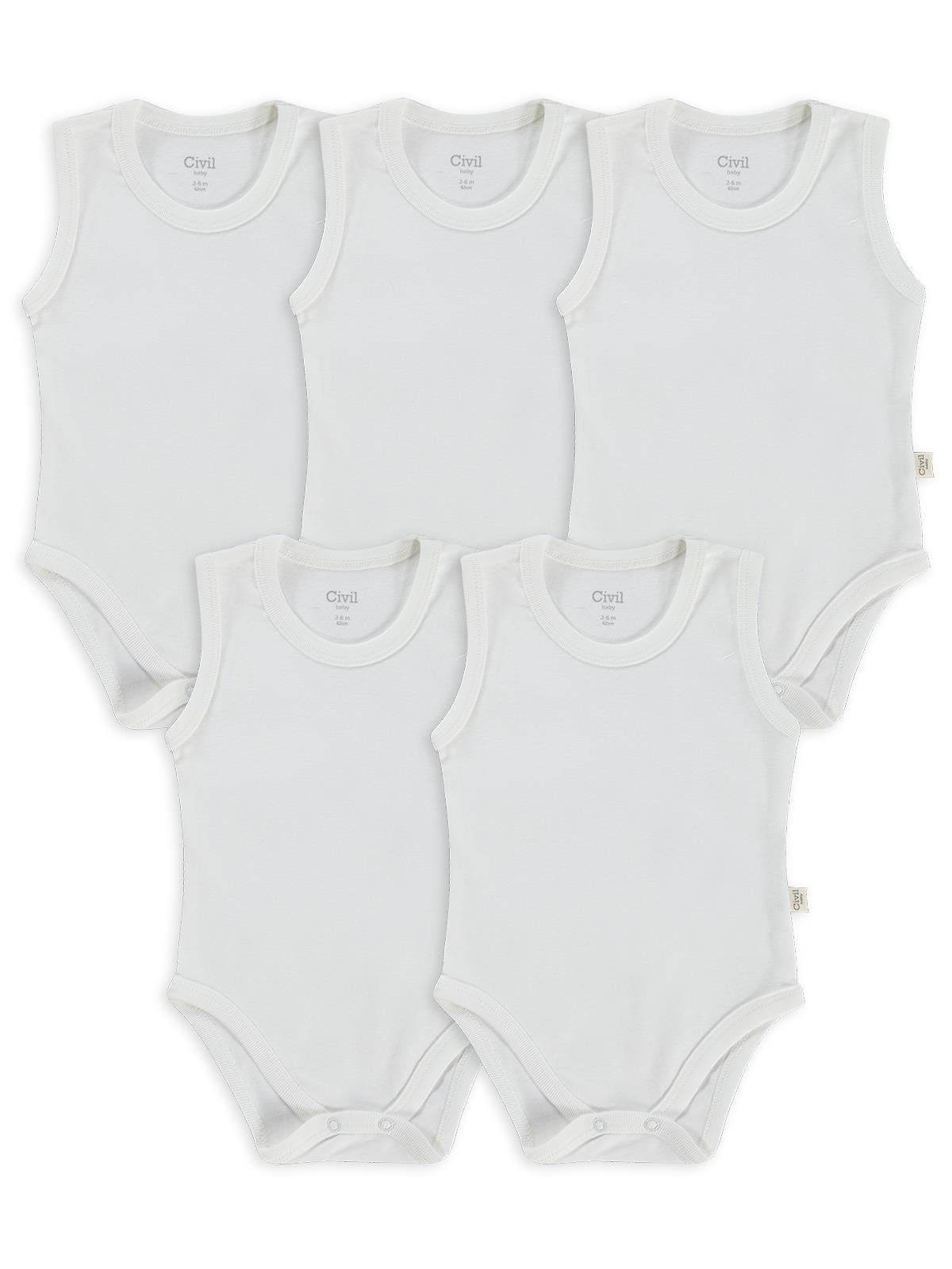Civil Baby 5 li Düz Basic Sıfır Kol  Çıtçıtlı Badi - Beyaz