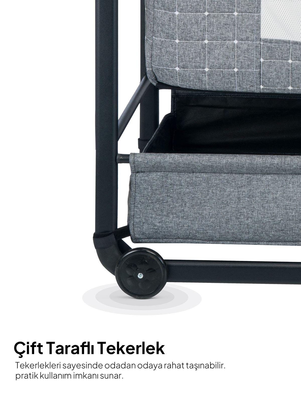 Kujju Elegance Cibinlikli Anne Yanı Sallanır Beşik - Gri