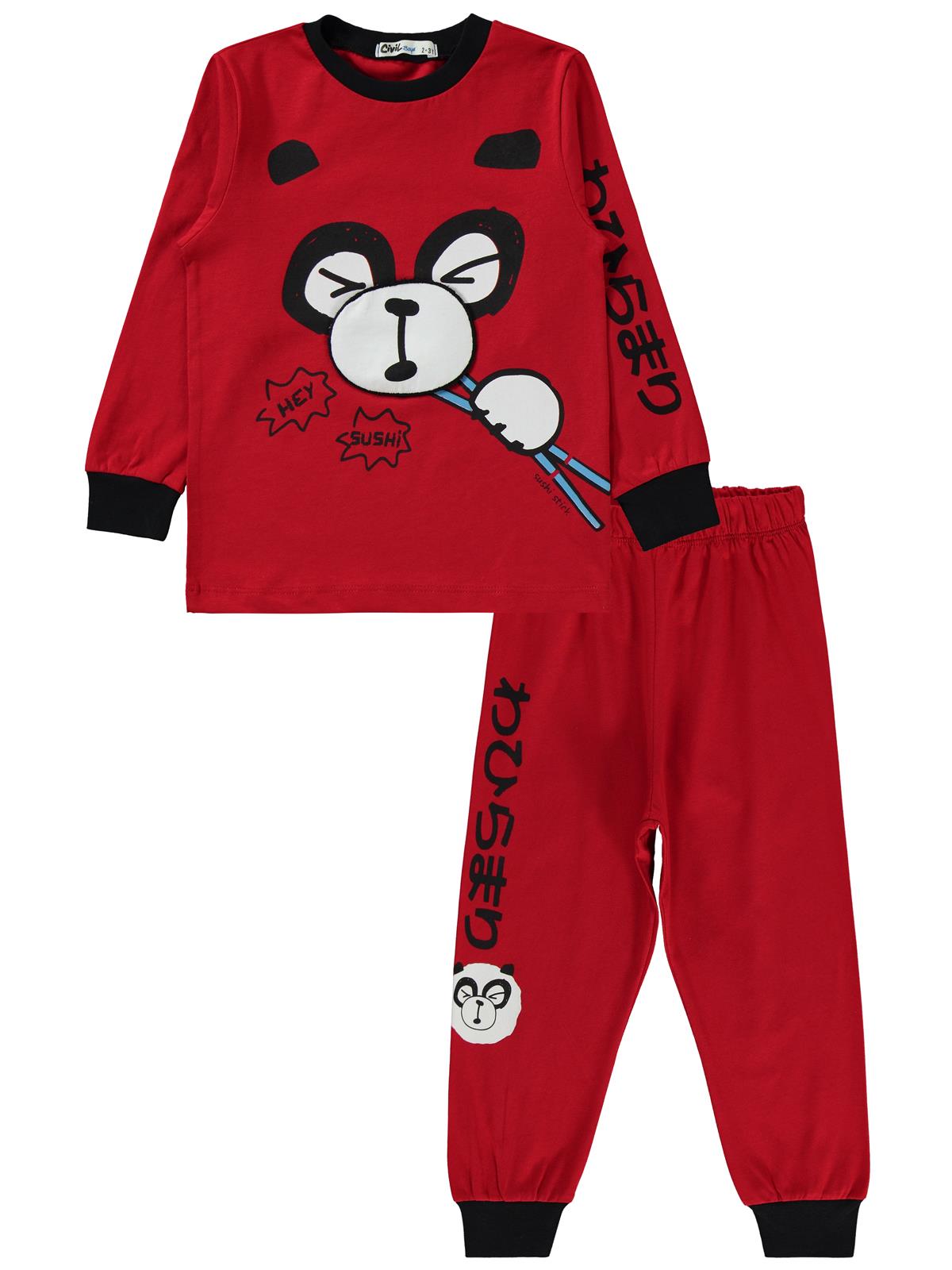 Civil Erkek Çocuk Panda Baskılı Pijama Takımı | Süprem-Süprem | Okul Kreş ve Günlük Kullanım - Kırmızı