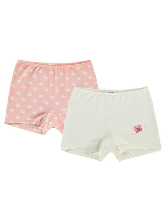 Civil Kız Çocuk Kalp 2'li Boxer Set | Likralı Süprem Baskılı | Okul Kreş ve Günlük Kullanım