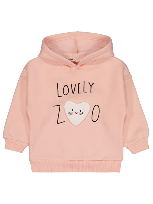 Civil Girls Kız Çocuk Lovely Baskılı Sweatshirt | 3 İp Uzun Kol Kapşonlu | Okul Kreş ve Günlük Kullanım - Pudra