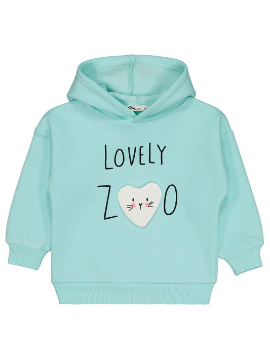 Civil Girls Kız Çocuk Lovely Baskılı Sweatshirt | 3 İp Uzun Kol Kapşonlu | Okul Kreş ve Günlük Kullanım - Yeşil