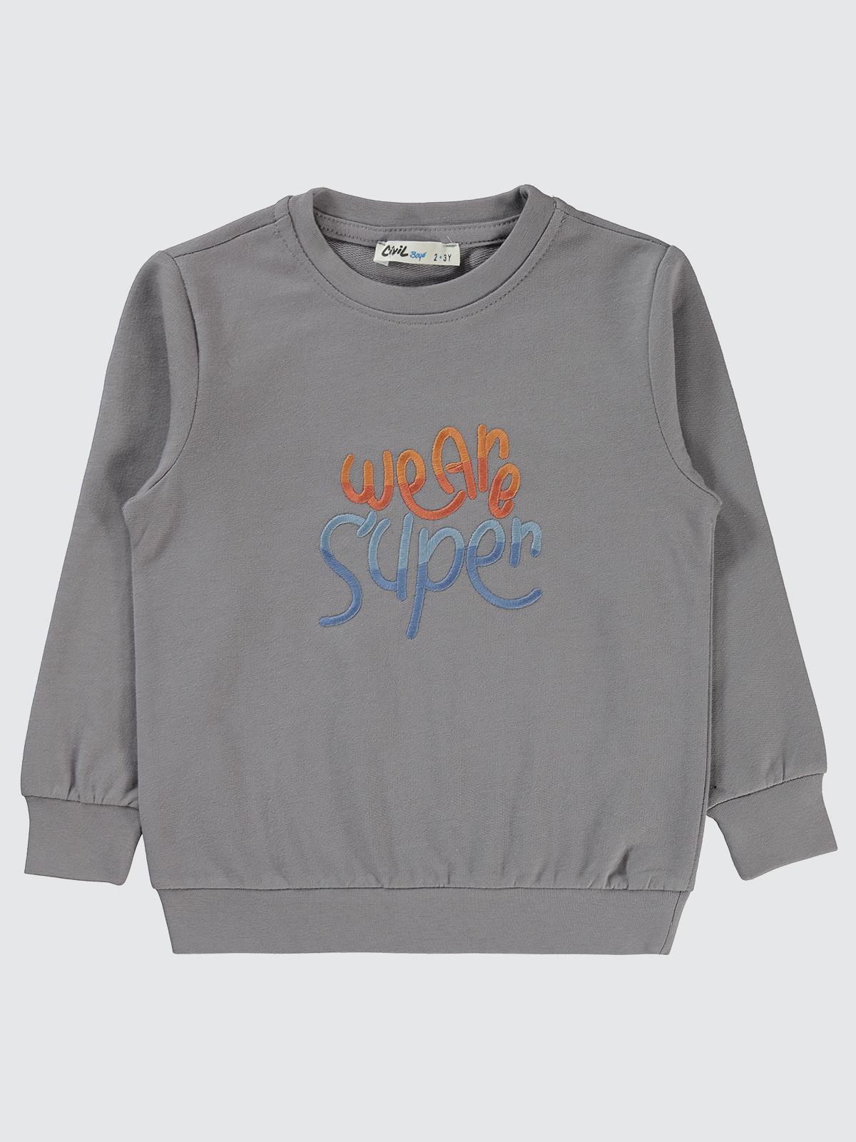 Civil Boys Erkek Çocuk Super Baskılı Sweatshirt | 2 İp Uzun Kol | Okul Kreş ve Günlük Kullanım - Gri