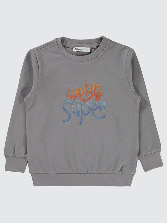 Civil Boys Erkek Çocuk Super Baskılı Sweatshirt | 2 İp Uzun Kol | Okul Kreş ve Günlük Kullanım - Gri