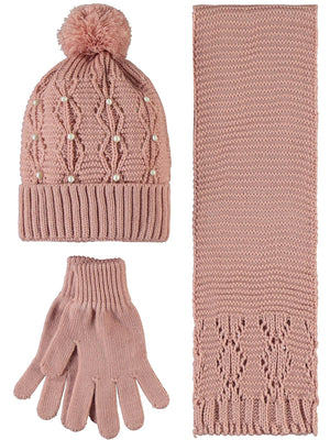 Civil Girls Garson 10-13 Yaş Atkı Bere Eldiven Set - Pembe