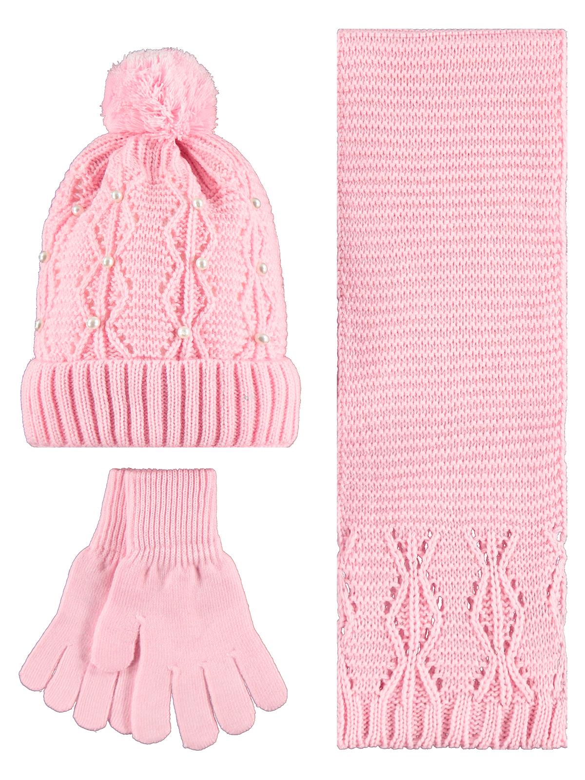 Civil Girls Garson 10-13 Yaş Atkı Bere Eldiven Set - Pembe