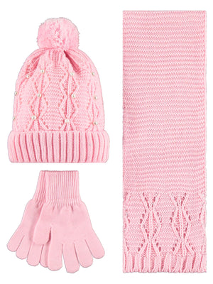 Civil Girls Garson 10-13 Yaş Atkı Bere Eldiven Set - Pembe