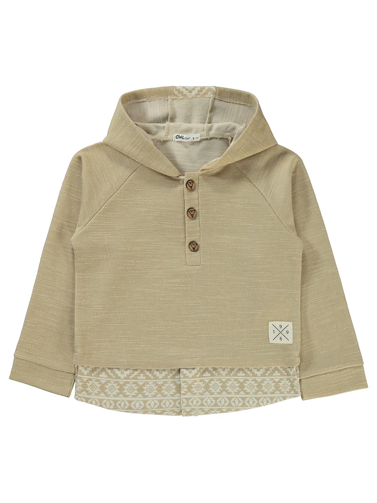 Civil Boys Kapşonu Etnik Deneli 6-9 Yaş Sweatshirt - Ekru