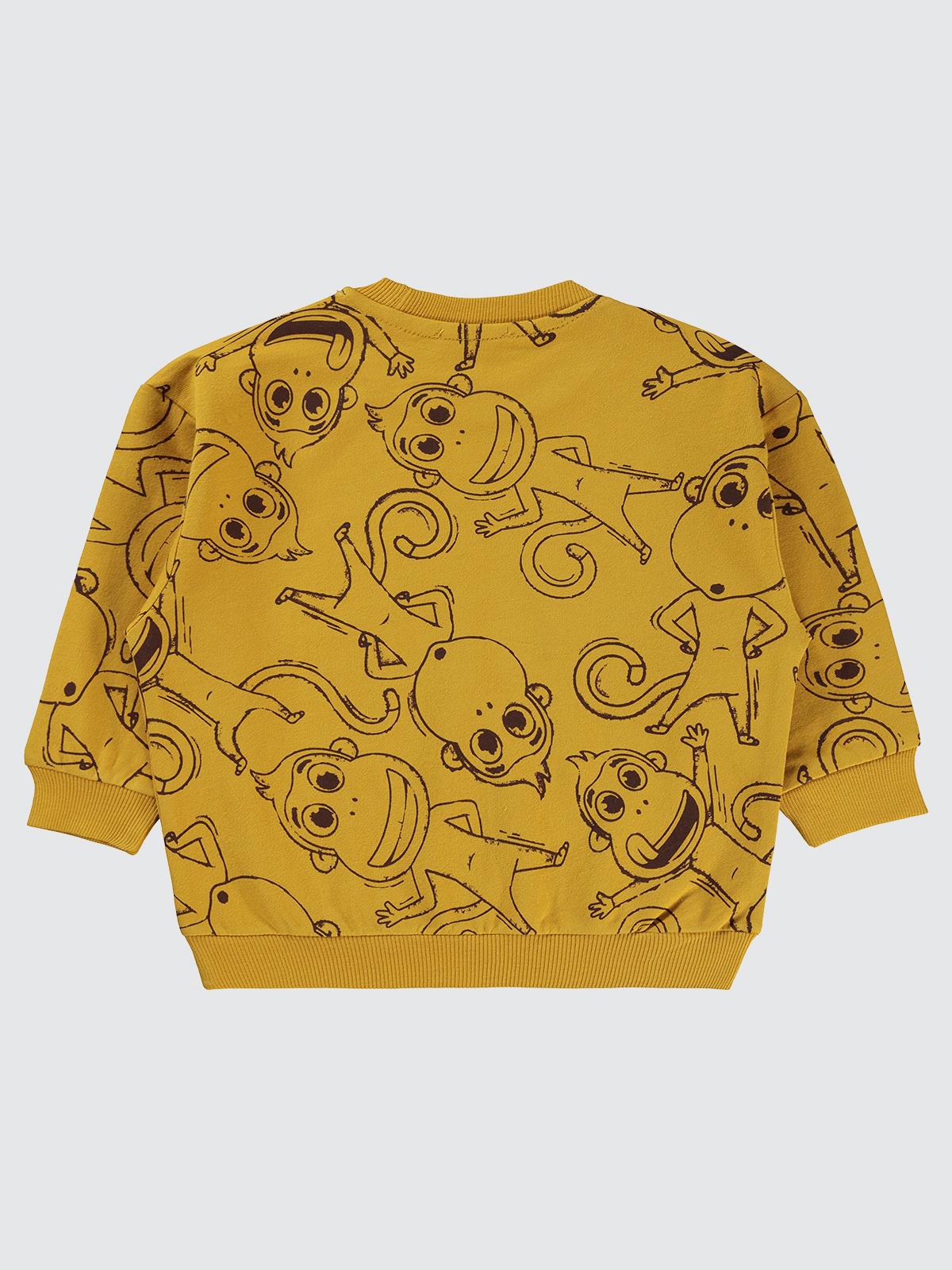 Civil Erkek Çocuk Empirme Kukuli Baskılı Sweatshirt | 2 İp Uzun Kol | Okul Kreş ve Günlük Kullanım - Hardal