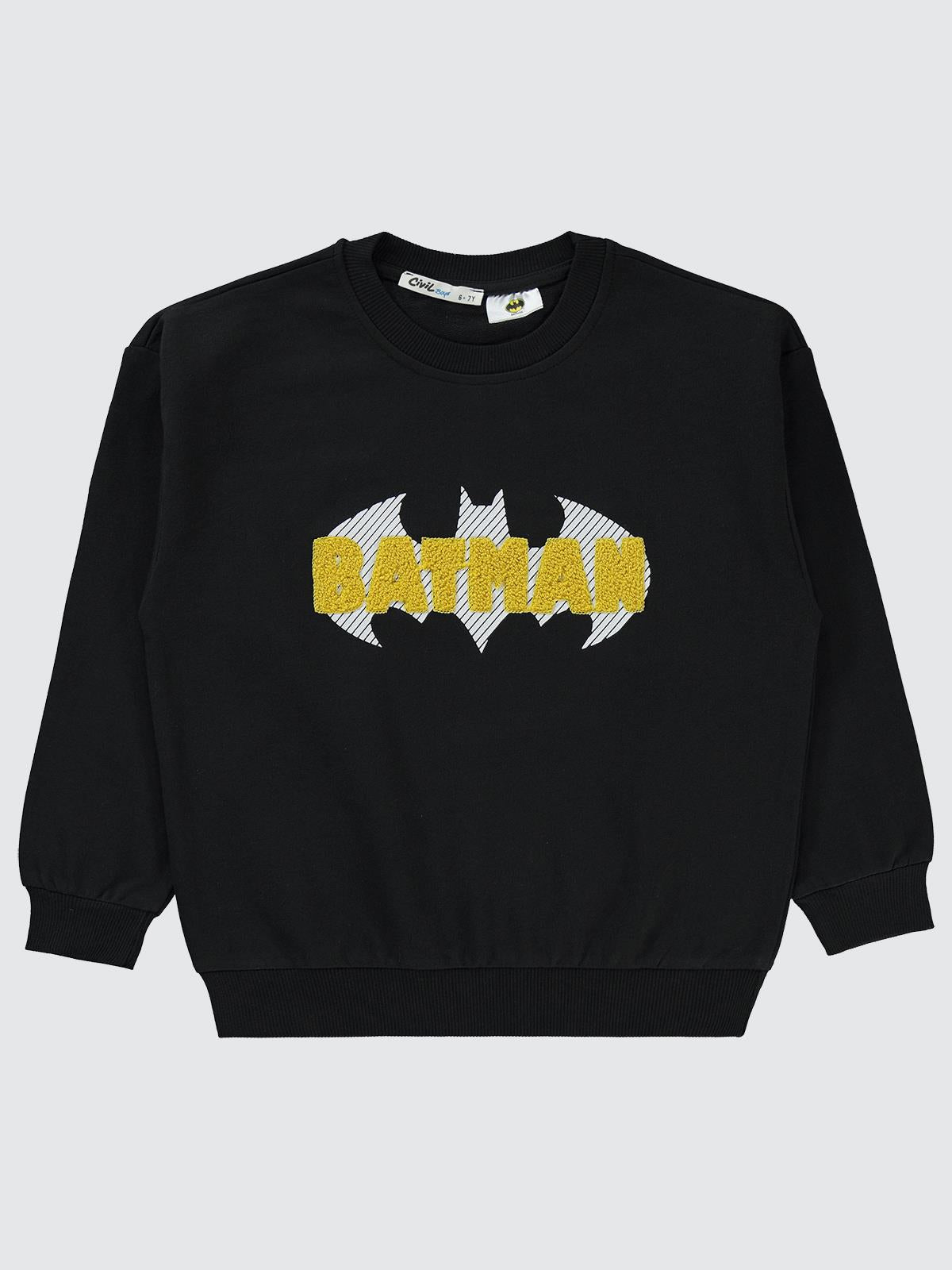 Batman Baskılı Sweatshirt | 2 İp Uzun Kol Bisiklet Yaka Baskılı | Okul Kreş ve Günlük Kullanım - Siyah