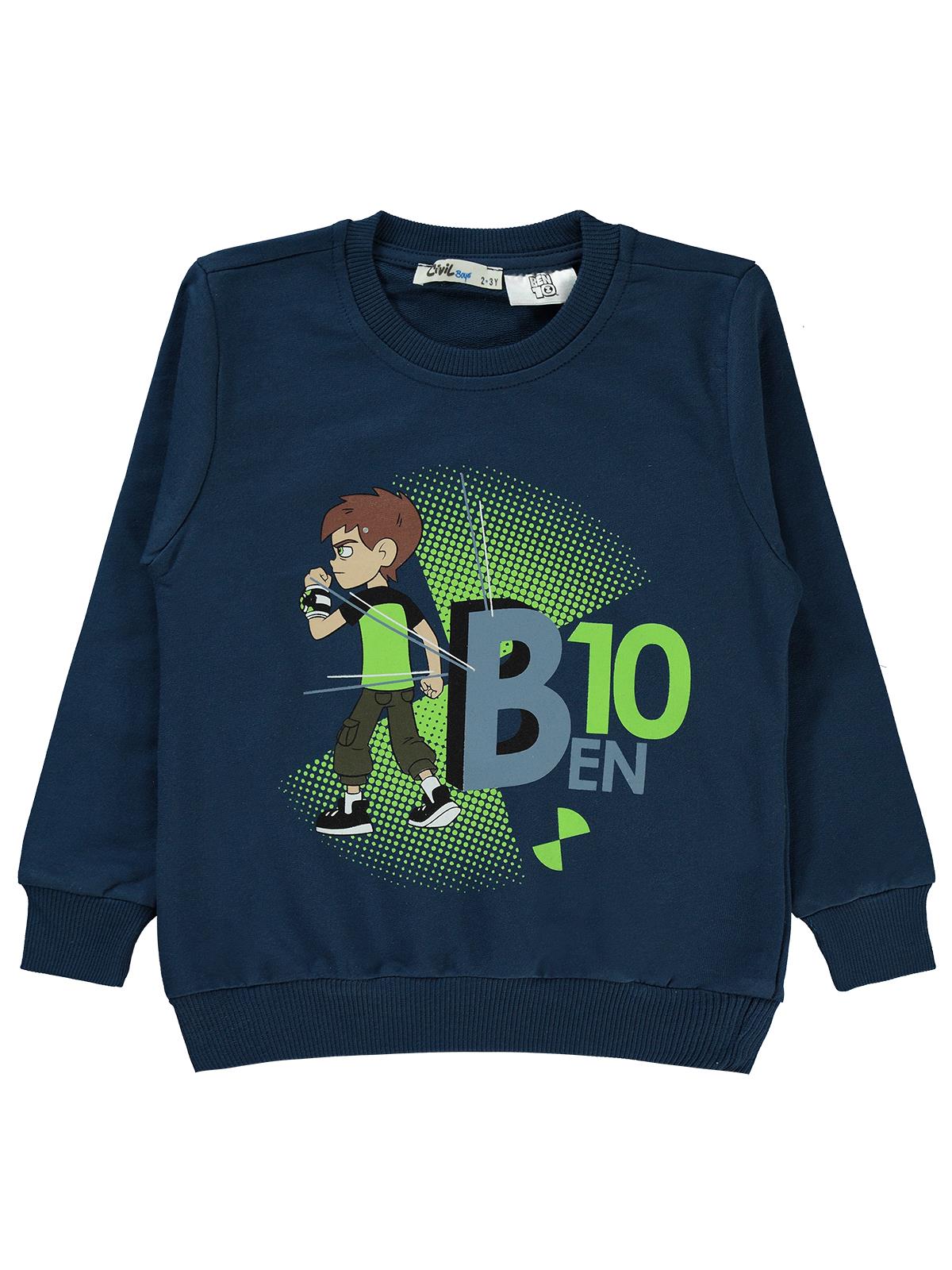 Ben10 Baskılı Sweatshirt | 2 İp Uzun Kol Bisiklet Yaka Baskılı | Okul Kreş ve Günlük Kullanım - Lacivert