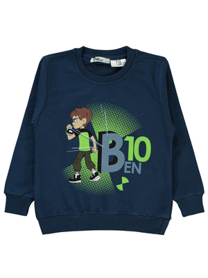 Ben10 Baskılı Sweatshirt | 2 İp Uzun Kol Bisiklet Yaka Baskılı | Okul Kreş ve Günlük Kullanım - Lacivert