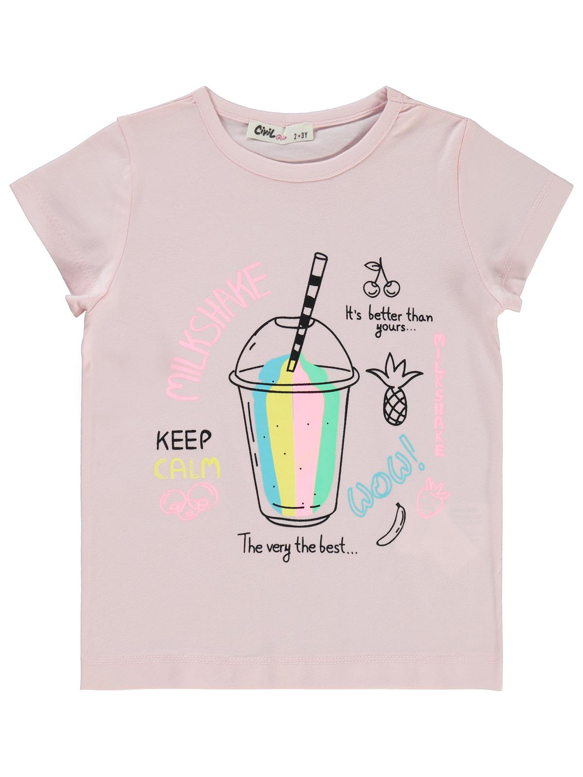 Civil Girls Milkshake Baskılı 2-5 Yaş Tişört - Pembe