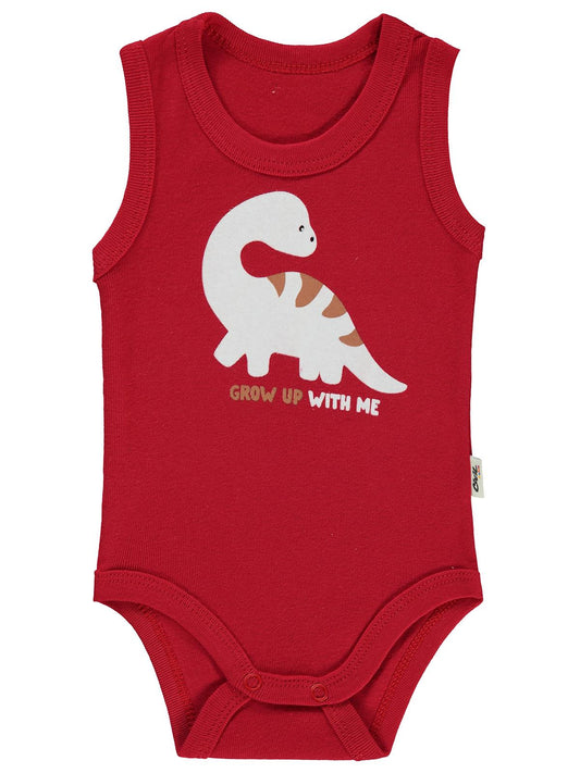 Civil Baby Dinozor Baskılı 1-36 Ay Çıtçıtlı Badi - Kırmızı